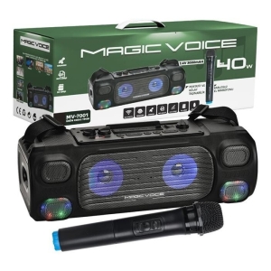 Magicvoice MV-7001 VHF El Mikrofonlu USB-SD-Bluetooth Işıklı 40 W Taşınabilir Şarjlı Seyyar Anfi