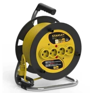 Stanley 40 Metre 3x1,5mm² Makaralı Taşınabilir Seyyar Kablo | 4 Prizli 16A Termal Sigortalı